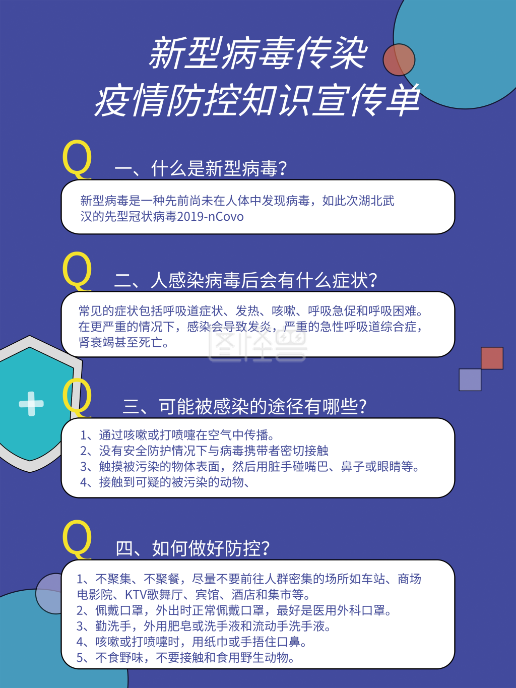 新型冠状病毒传染肺炎防控知识宣传单海报