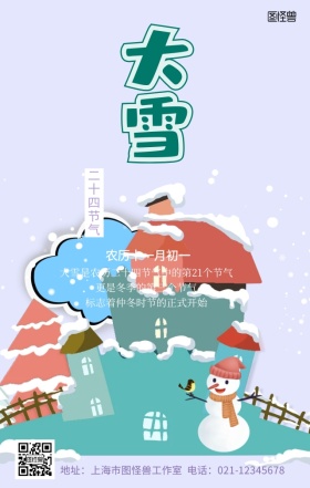 二十四节气大雪创意手机营销海报