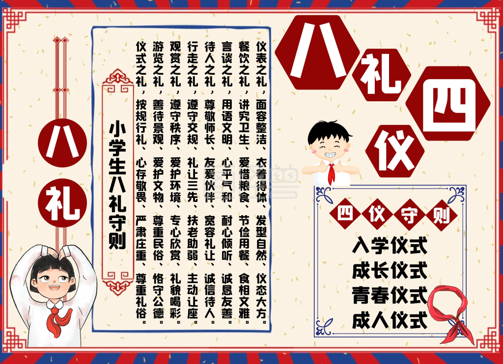 八仪四礼复古古风革命宣传手抄报