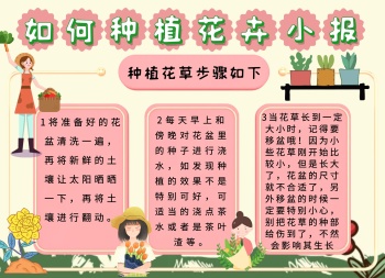 简约卡通生活如何种植花卉粉色小报