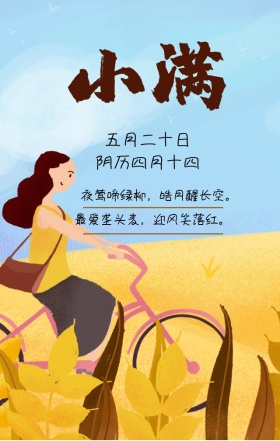 小满中国传统二十四节气黄色简约手机海报