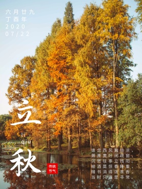 秋天枫叶传统二十四节气立秋配图海报