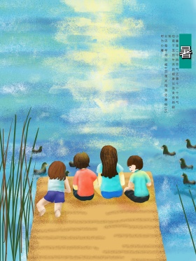 原创插画小暑寻找猫咪的女孩插画海报