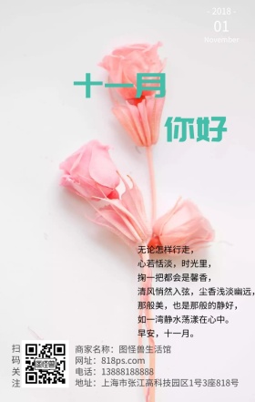 蓝色小花花朵简约文艺极简早安问候