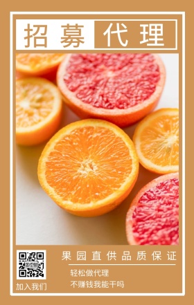 招募 代理 加入我们 轻松做代理 不赚钱我能干吗 果园直供品质保证 水果招募代理简约手机海报