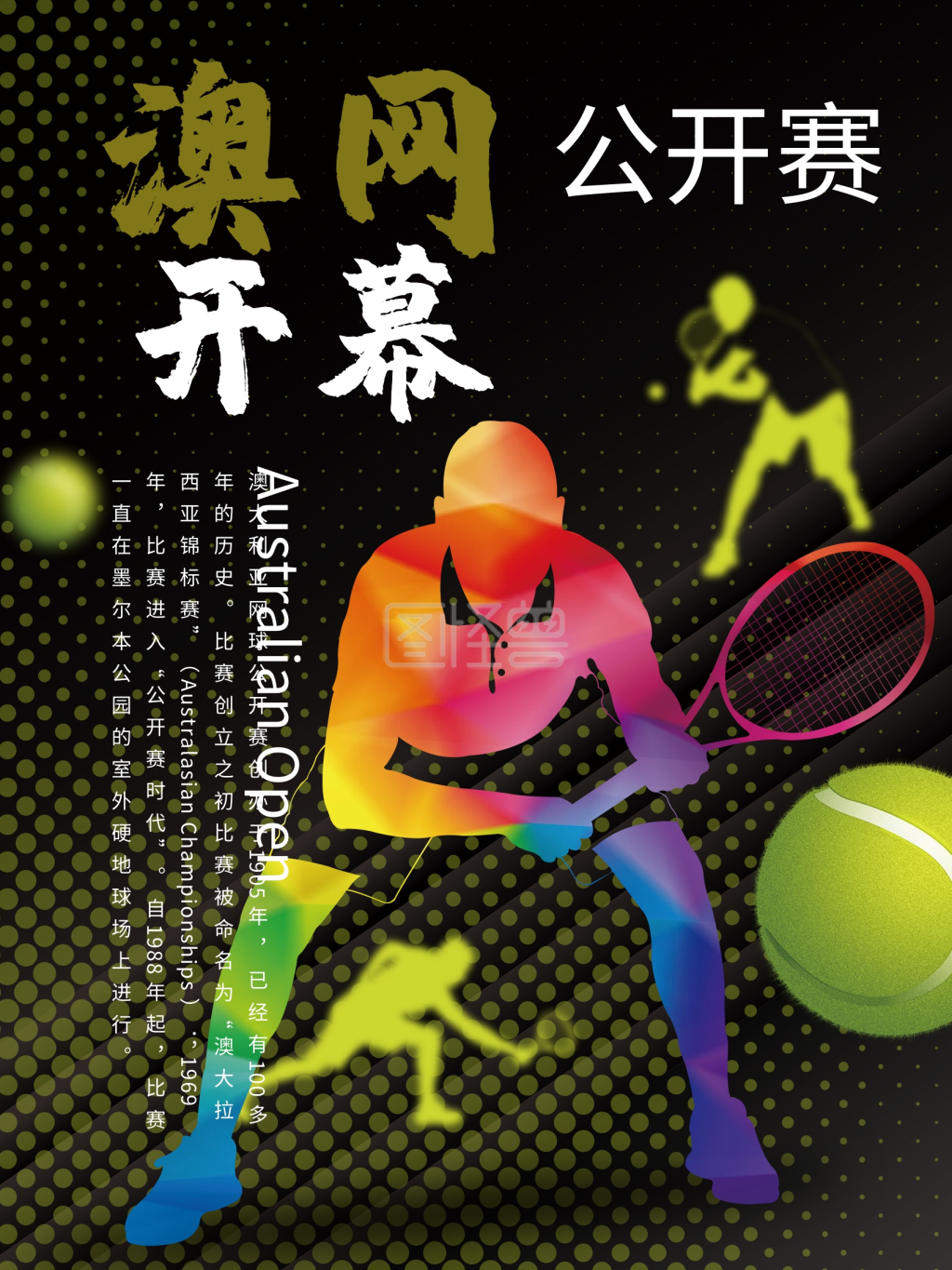 黑色炫酷澳网公开赛开幕海报