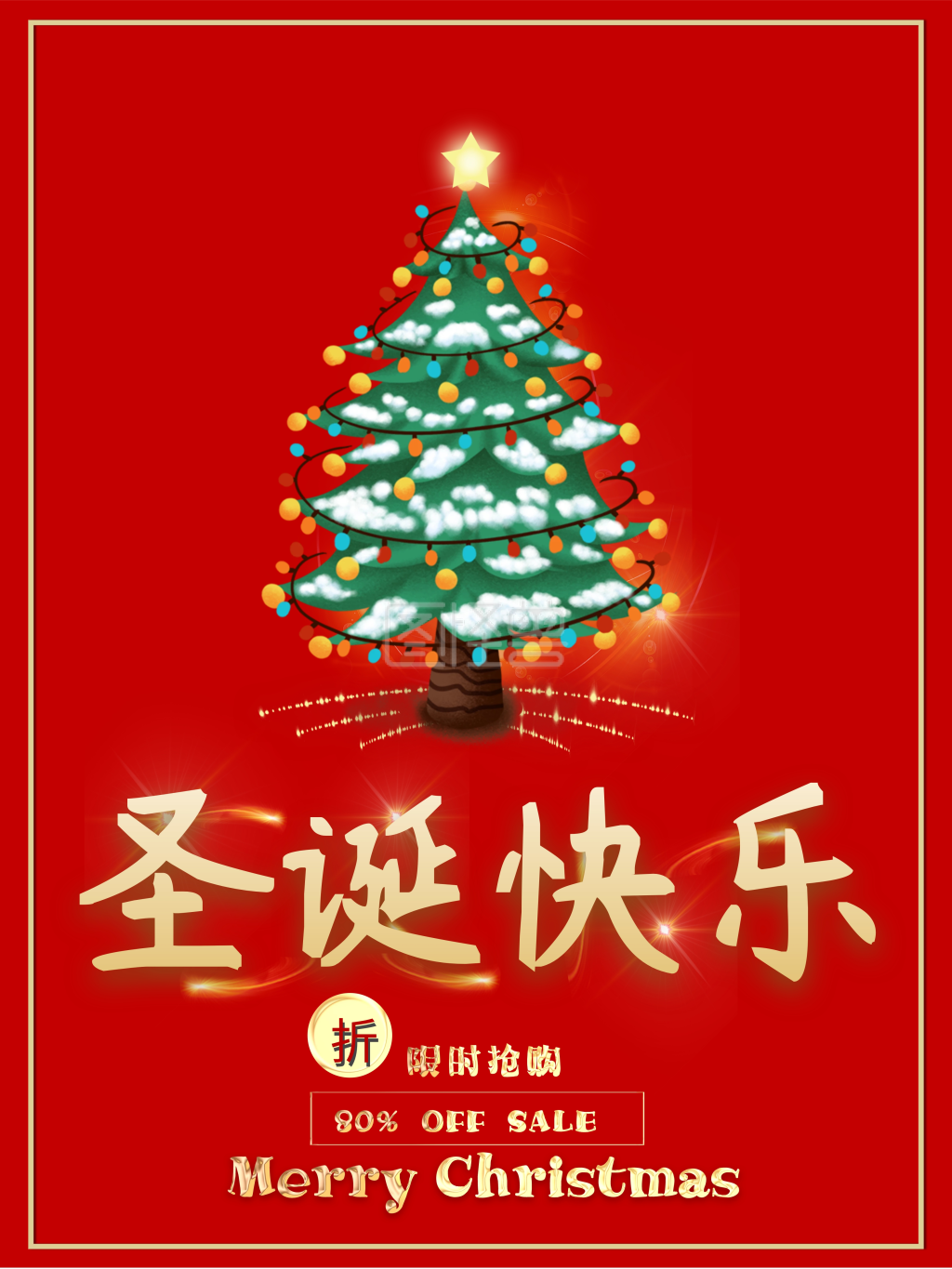 原创红色圣诞节节日商场超市促销海报