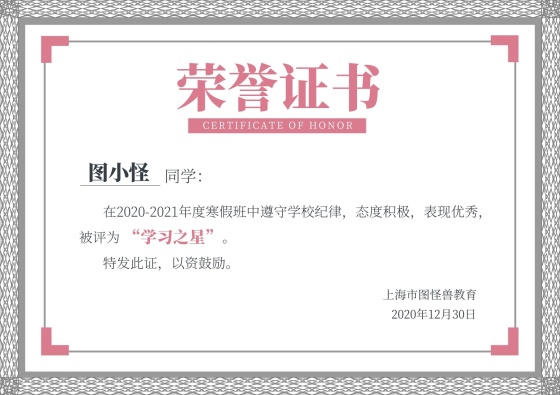 简约大气寒假培训班证书奖状