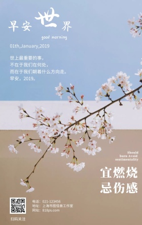 早安世界2019问候清新简约你好日签