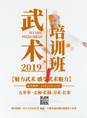 卡通简约武术课招生宣传海报