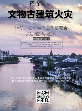 简约风格文物古建筑火灾宣传海报
