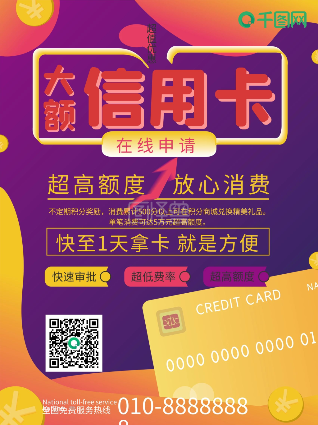 银行信用卡办理开卡营销海报金融保险额度