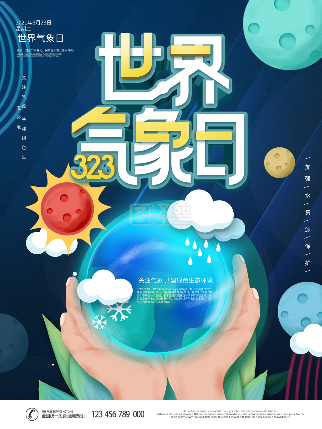 简约风323世界气象日宣传海报