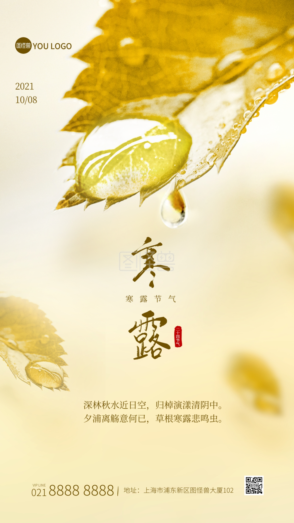 寒露传统节气蓝色大气露珠摄影图海报