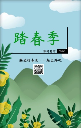 188元 限时特价 邂逅好春光·一起出游吧 春季踏春出游季简约手机海报