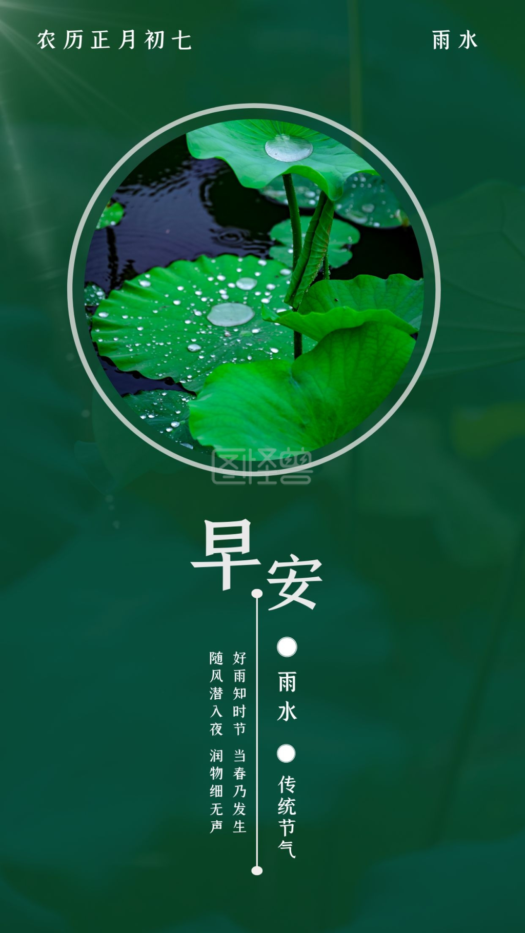 极简风雨水节气早安