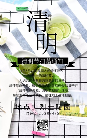 清明节浅色中国风扫墓活动通知手机海报