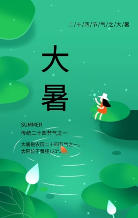 大暑传统二十四节气黄色简约手机海报
