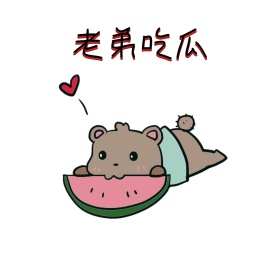 鸭子吃瓜黑白线条红色可爱表情包