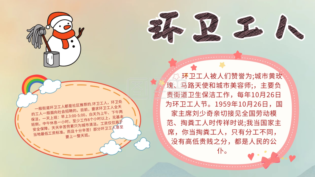 图怪兽手抄报频道提供《卡通创意扁平大气环卫工人