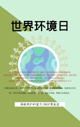 蓝色透气光感臭氧保护日公益宣传手机海报