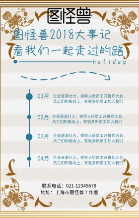 蓝色商务简约大气回忆2018大事记海报