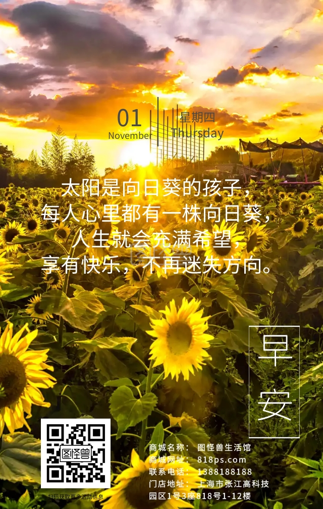 向日葵日出太阳早安问候日签