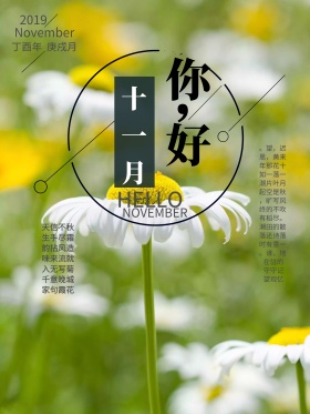 简约水墨十一月你好海报