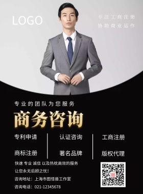 商务咨询海报 二维码蓝黑白