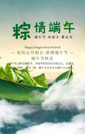 端午节节日祝福绿色简约手机海报