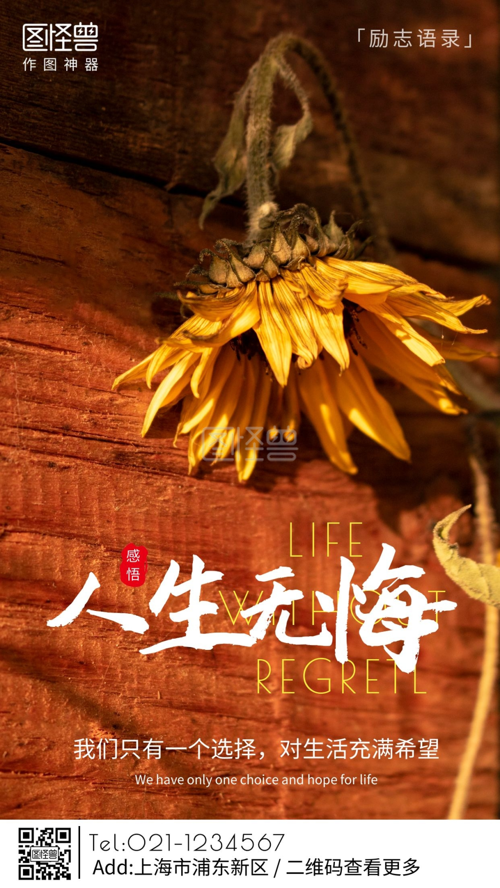 向日葵摄影图人身无悔感悟手机海报