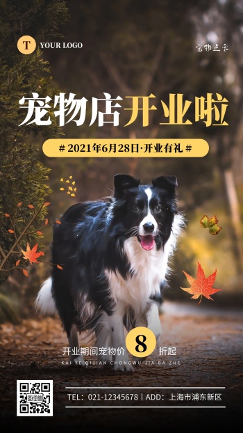 简约深色宠物店开业宣传摄影图海报