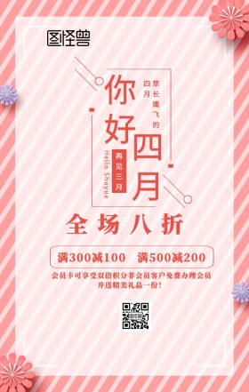 你好四月再见三月促销手机海报