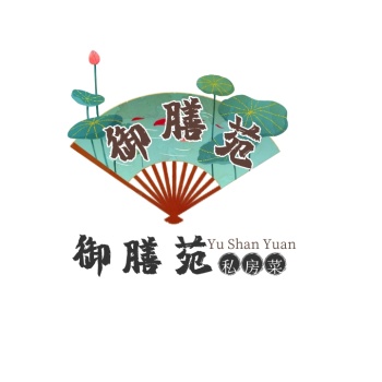 褐色扇子毛笔文字古风祥云私房菜logo