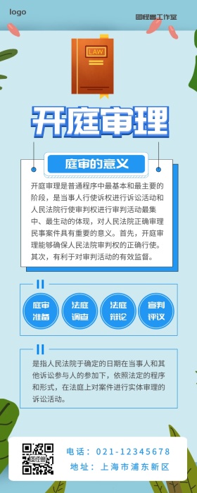 庭审介绍卡通风营销长图