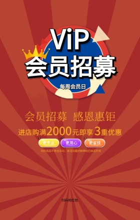 VIP会员招募感恩回馈优惠绚丽手机海报
