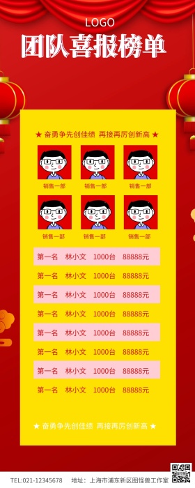 红色大气团队喜报榜单宣传长图