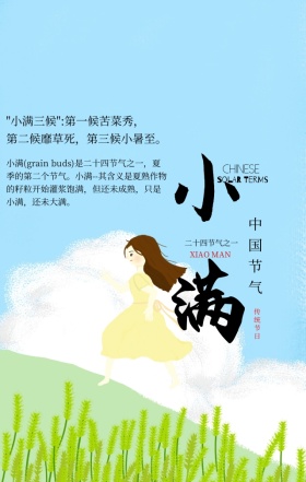 小满中国传统二十四节气绿色简约手机海报
