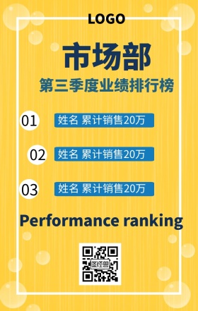 销售部业绩排行榜简约扁平化手机海报