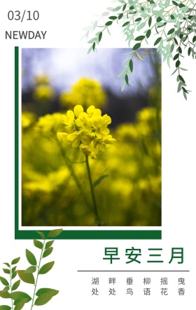 早安三月 03/10 NEWDAY 湖畔垂柳摇曳 处处鸟语花香 三月你好日签