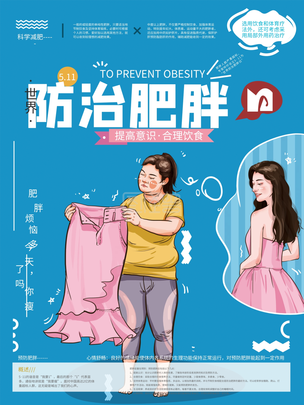 原创手绘世界防治肥胖日宣传海报