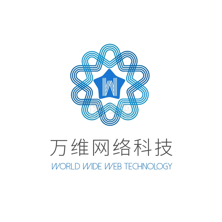 蓝色线条五角字母w字简约网络科技logo
