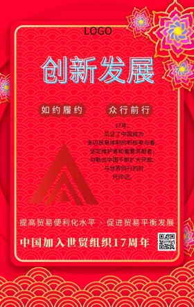 中国加入世贸组织17周年创新发展宣传海报