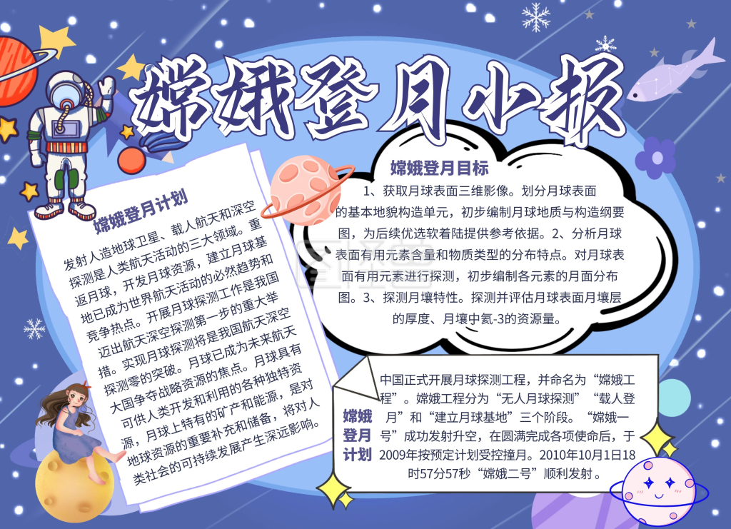 介绍小报-卡通科普嫦娥登月宣传介绍小报手抄报在线图片制作-图怪兽