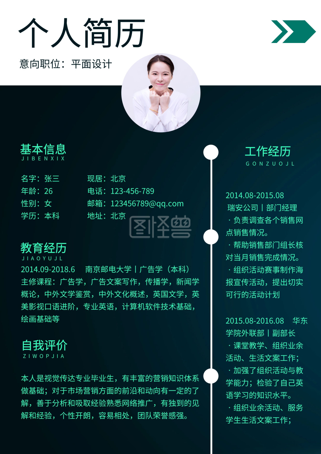 商业绿色科技感设计平面设计师个人简介