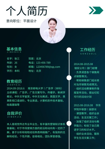 商业绿色科技感设计平面设计师个人简介