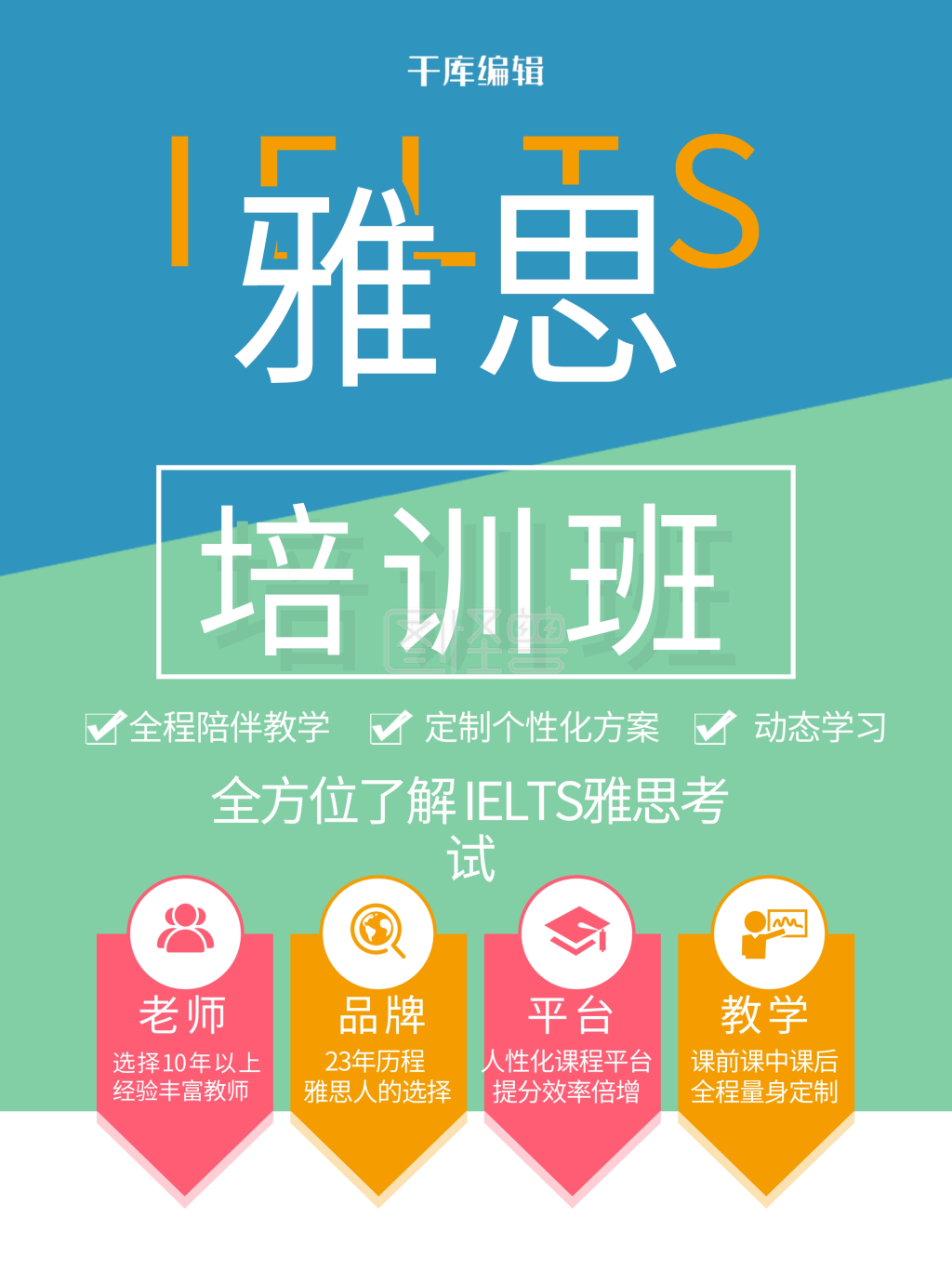 雅思专业培训班蓝色简约风宣传单