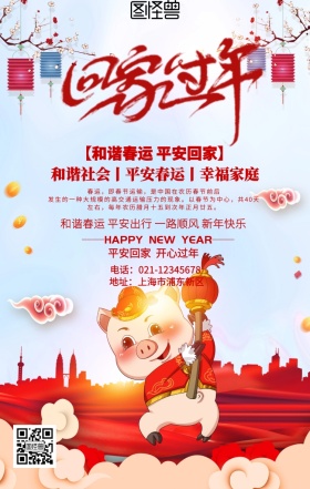 回家过年红色春运海报