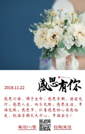 感恩节粉色玫瑰简约日签