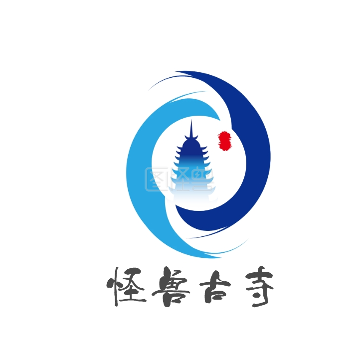 南京古建-蓝色创意古建logo在线图片制作-图怪兽
